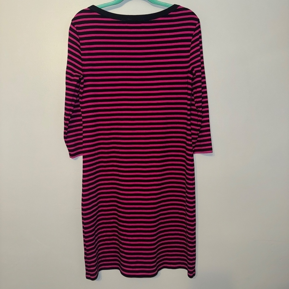EUC Lauren Ralph Lauren Magenta Navy Striped Knit Shift Dress Size Large - Picture 3 of 4